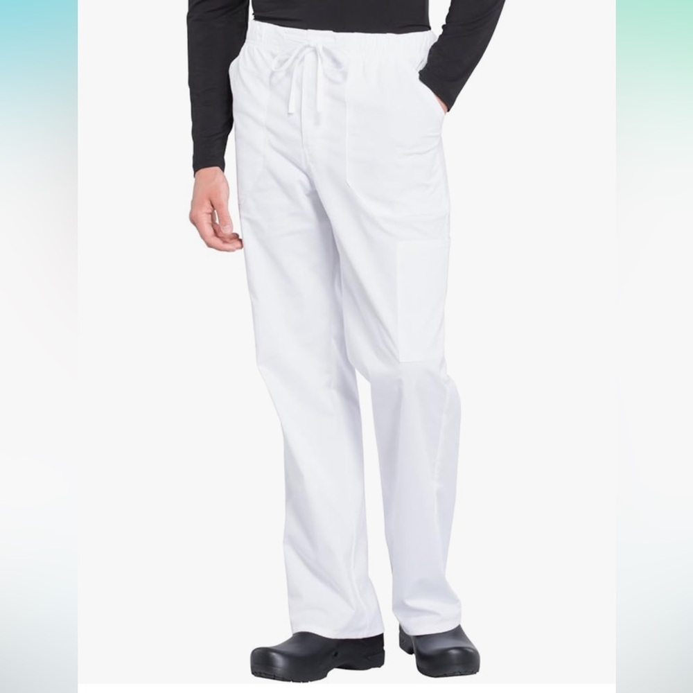 Cherokee Men's Scrub Pants Tapered Leg Elastic Waistband Zip Fly Front 5 Pockets
